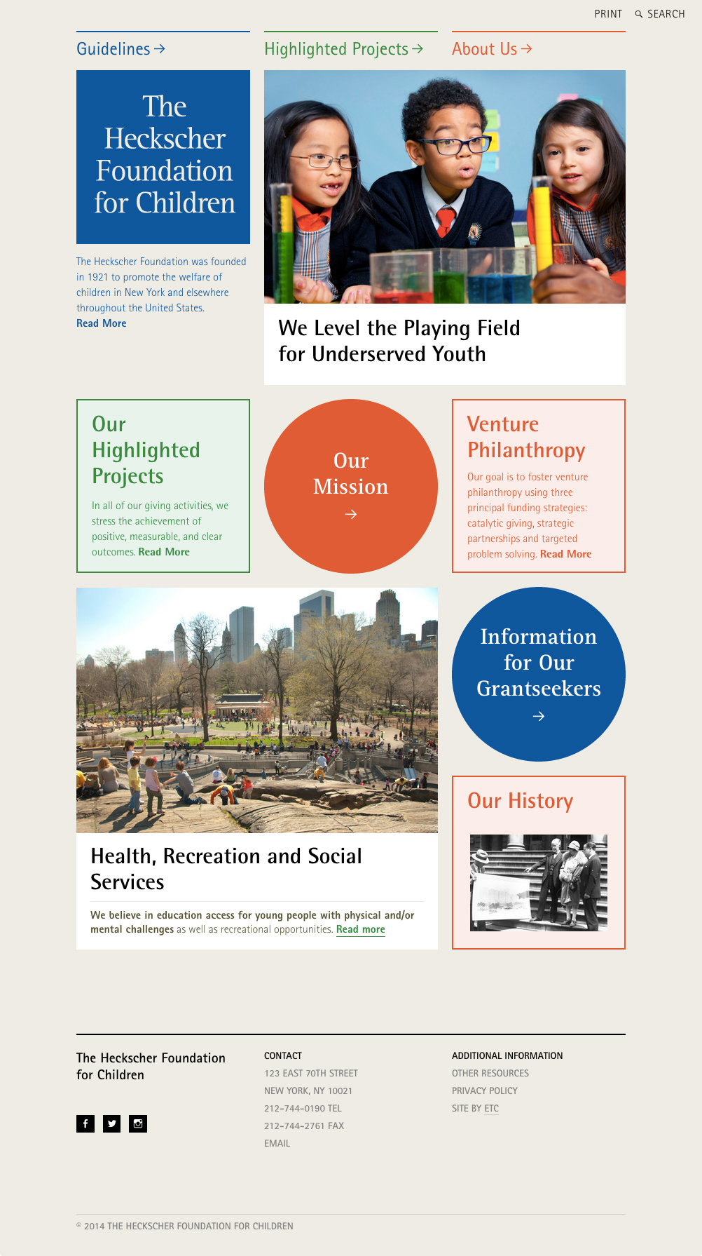 Website for the Heckscher Foundation for Children