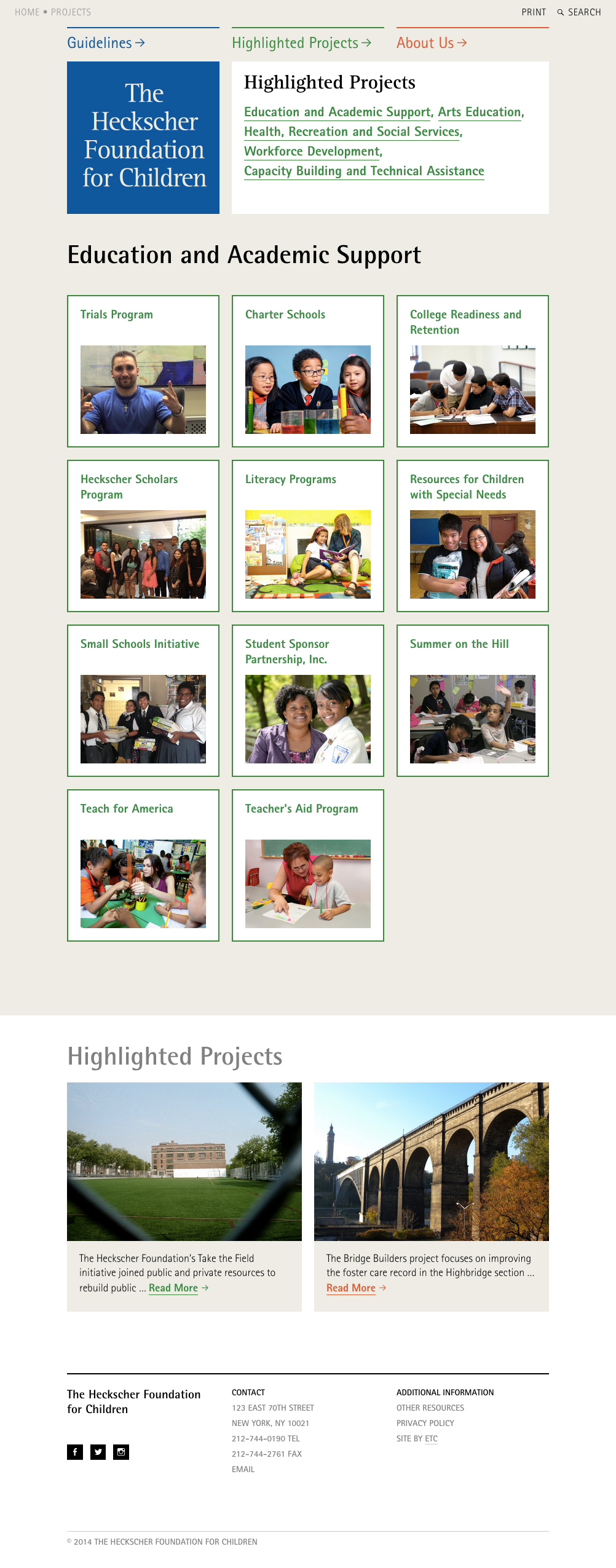 Website for the Heckscher Foundation for Children