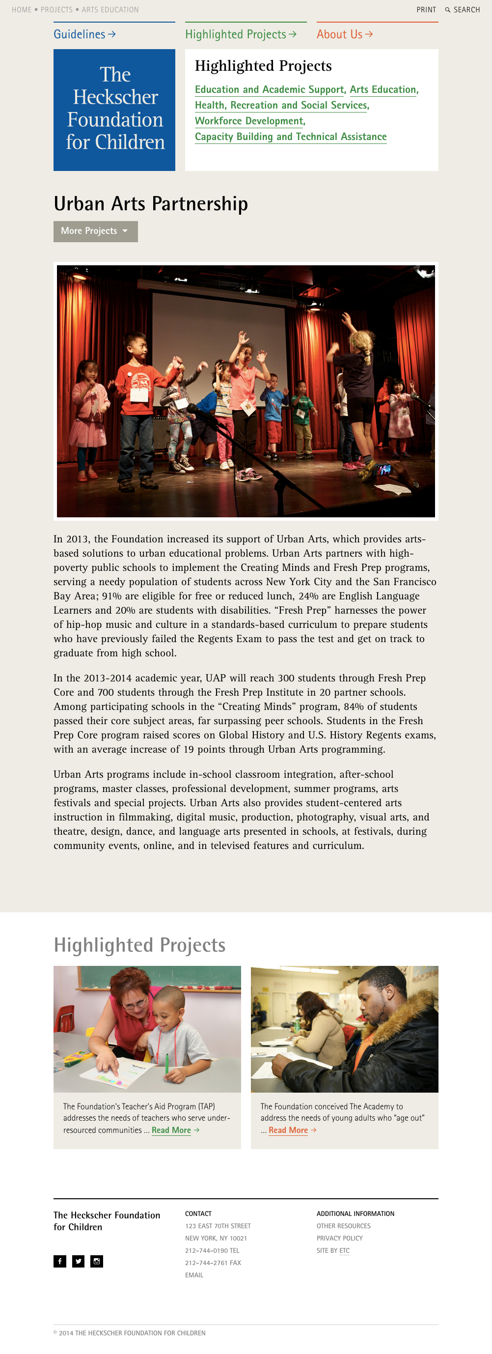 Website for the Heckscher Foundation for Children