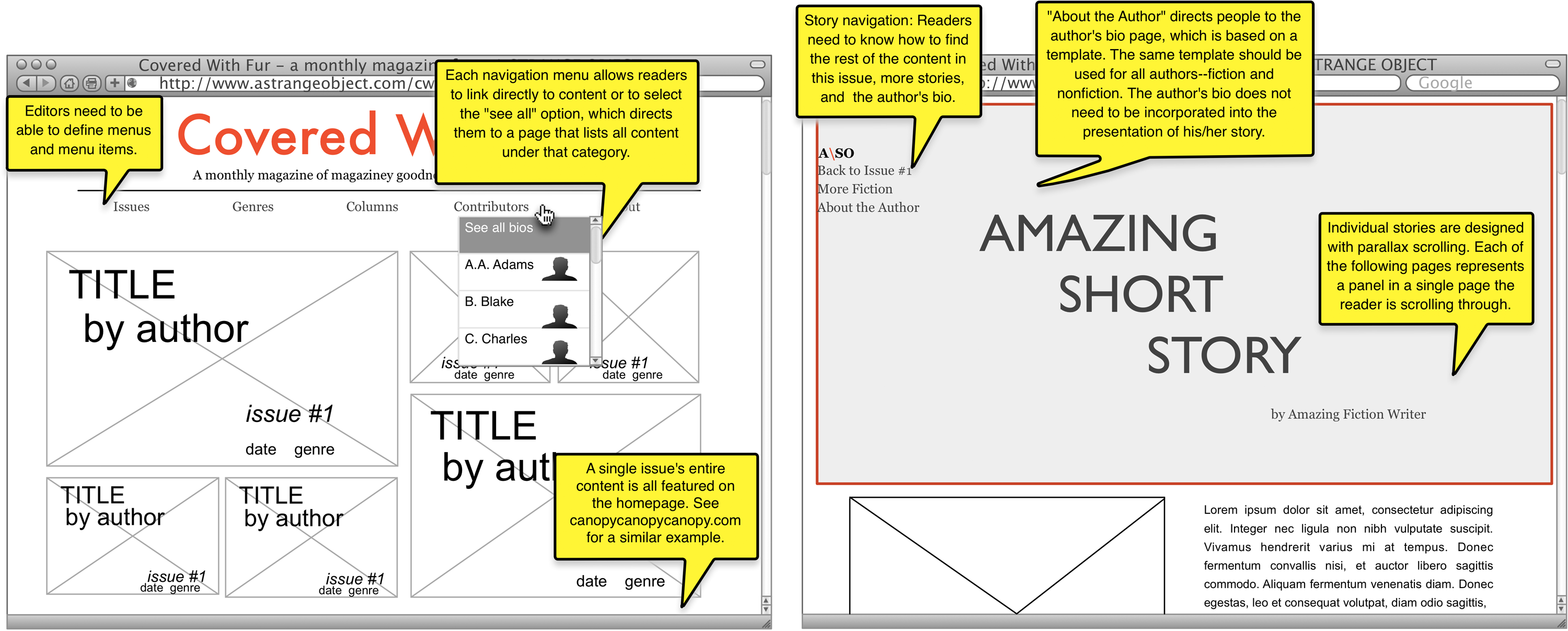 Selection of Marian’s original CWF wireframes
