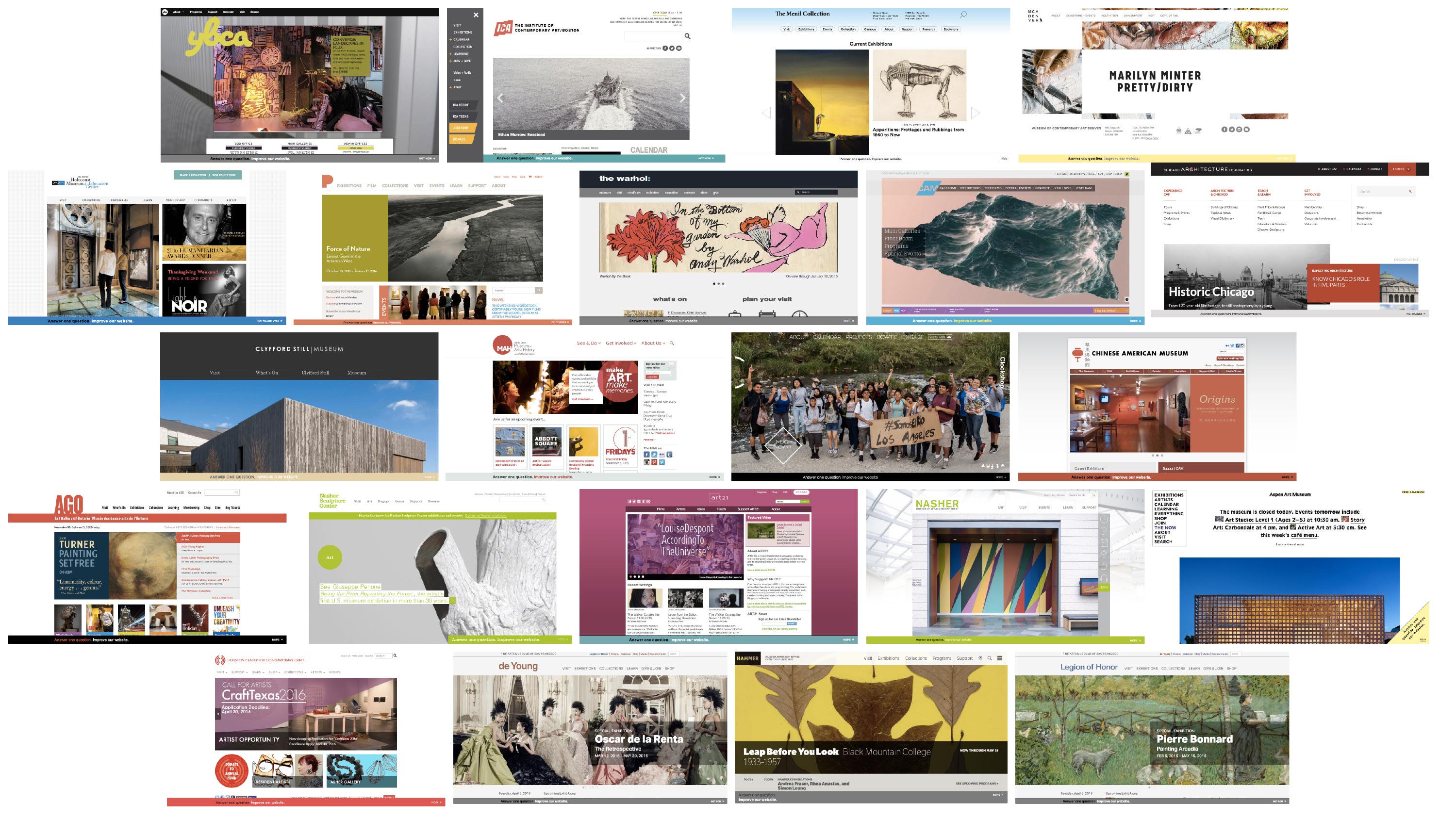 Screenshots of participating institution's homepages